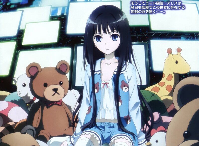 anime girl with stuffed animals