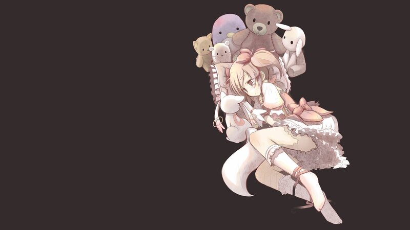 anime girl with stuffed animals