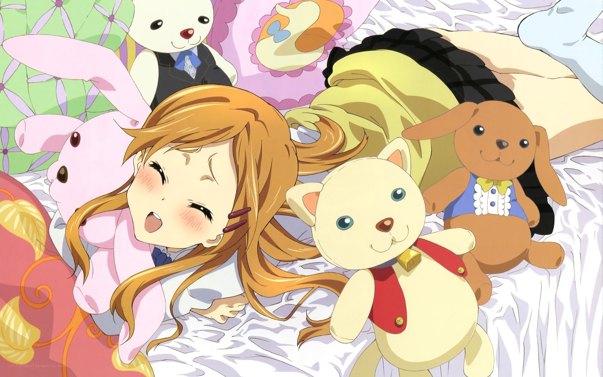 Anime girl with stuffed animals