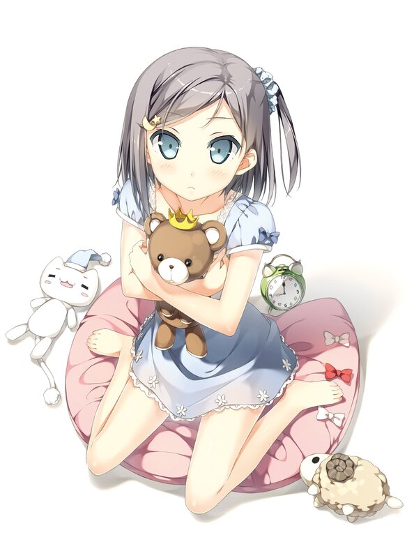 Anime girl with stuffed animals