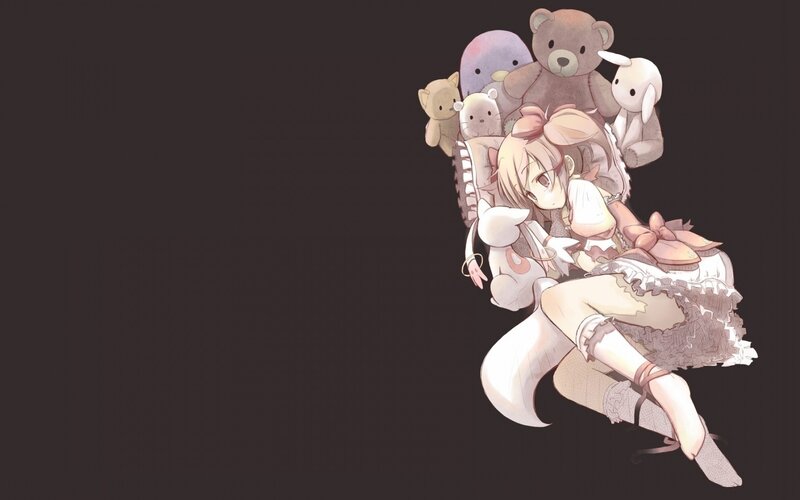 Anime Girl with Stuffed Animals — Brown, Calm, Digital Art
