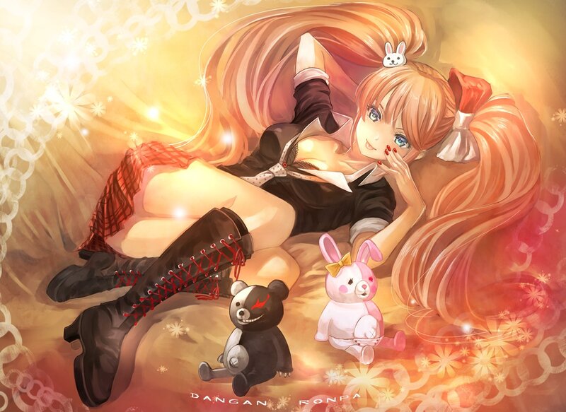 Anime Girl with Stuffed Animals — Orange, Warm