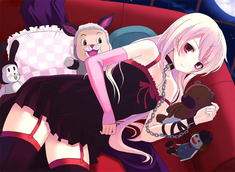 Anime Girl with Stuffed Animals — Red