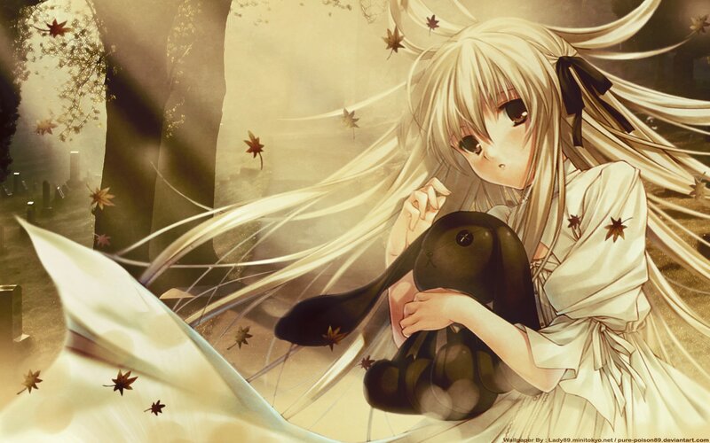 anime girl with stuffed rabbit