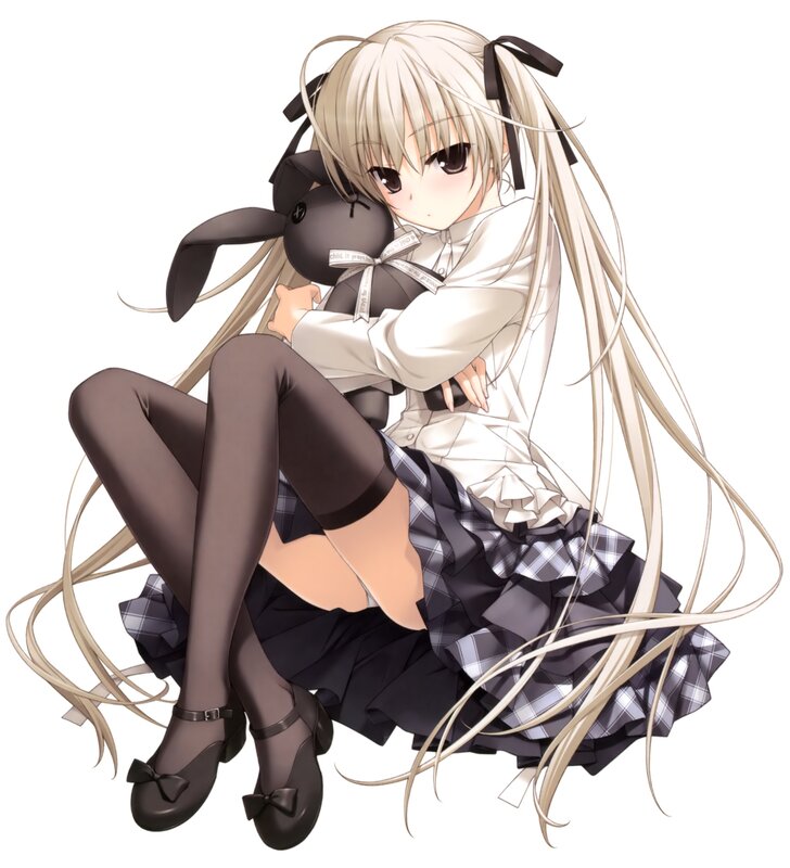 anime girl with stuffed rabbit