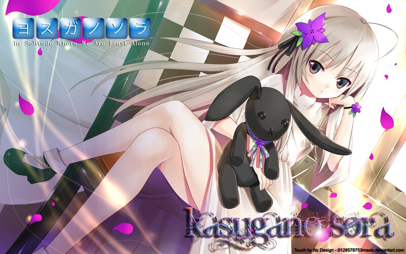 Anime Girl with Stuffed Rabbit — White, Serene