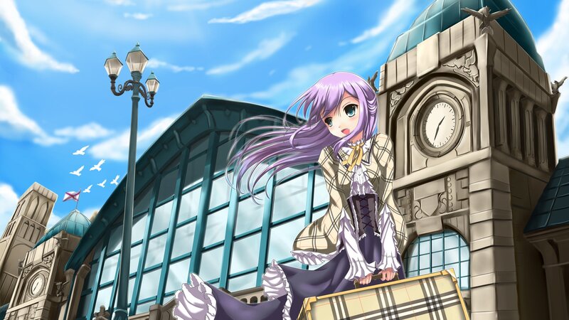 anime girl with suitcase at station