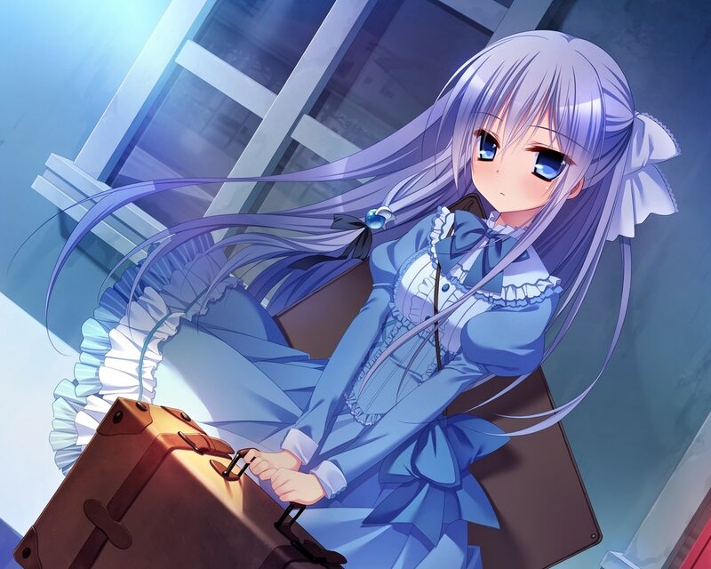 Anime Girl with Suitcase — Blue, Calm