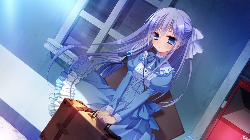 Anime Girl with Suitcase — Blue, Dramatic