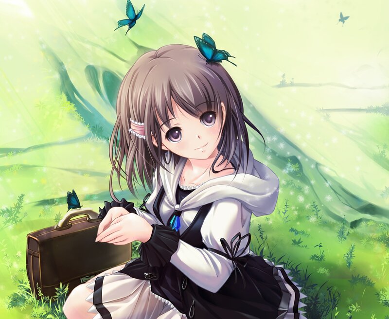 Anime Girl with Suitcase — Green, Serene