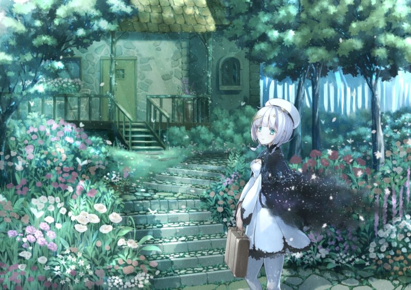 Anime Girl with Suitcase — Green