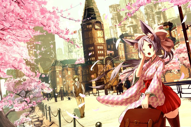 Anime Girl with Suitcase — Pink, Serene, Spring