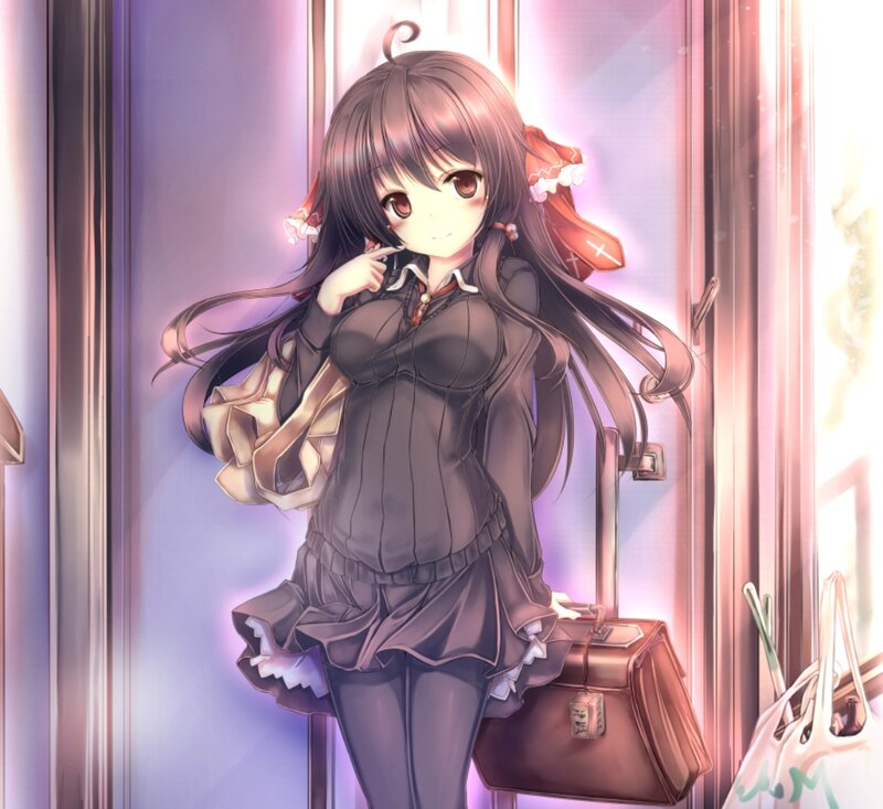 Anime Girl with Suitcase — Purple, Calm