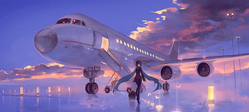 Anime Girl with Suitcase — Purple, Serene