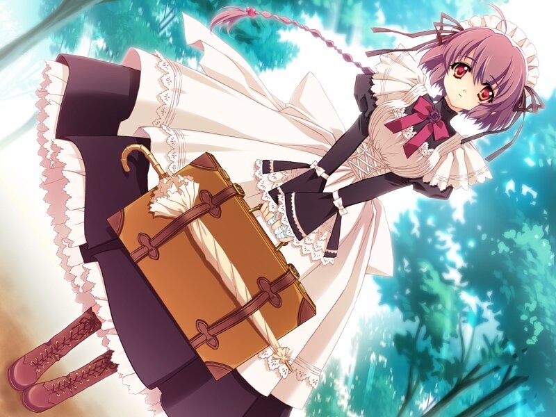 Anime Girl with Suitcase — Purple