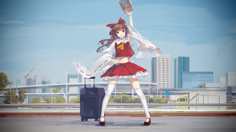 Anime Girl with Suitcase — Red, Calm