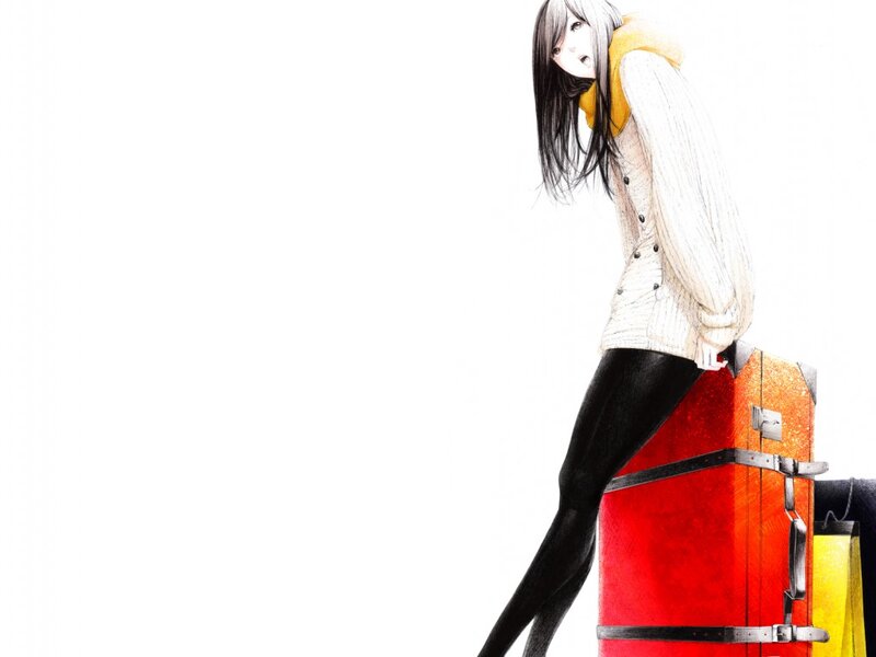 Anime Girl with Suitcase — Red