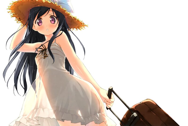 Anime Girl with Suitcase — White, Calm