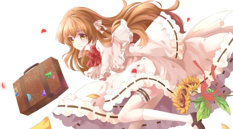 Anime Girl with Suitcase — White