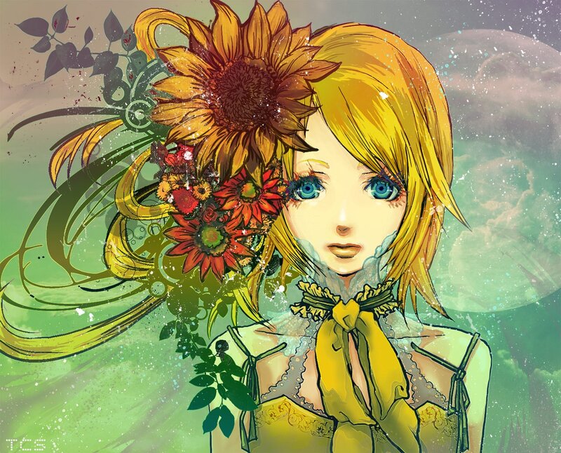 Anime girl with sunflower