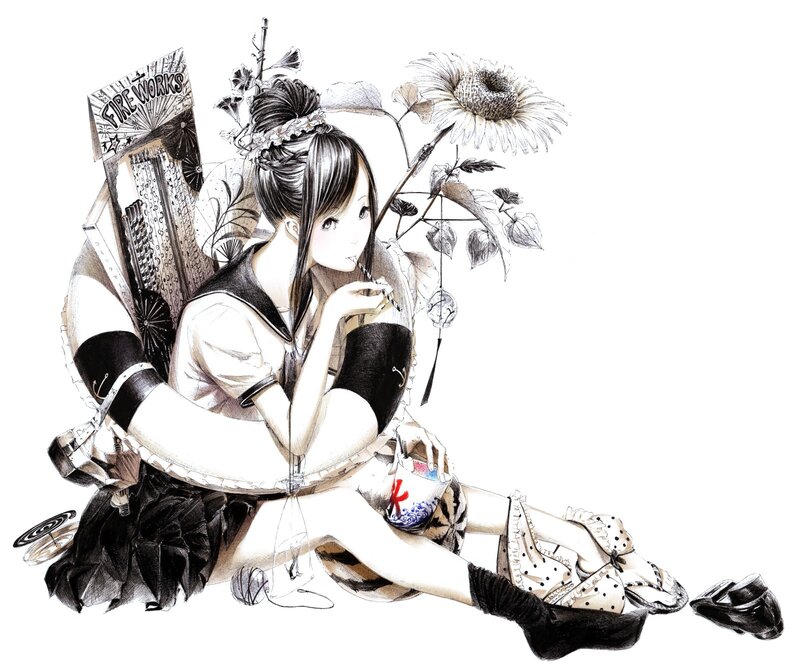 Anime girl with sunflower