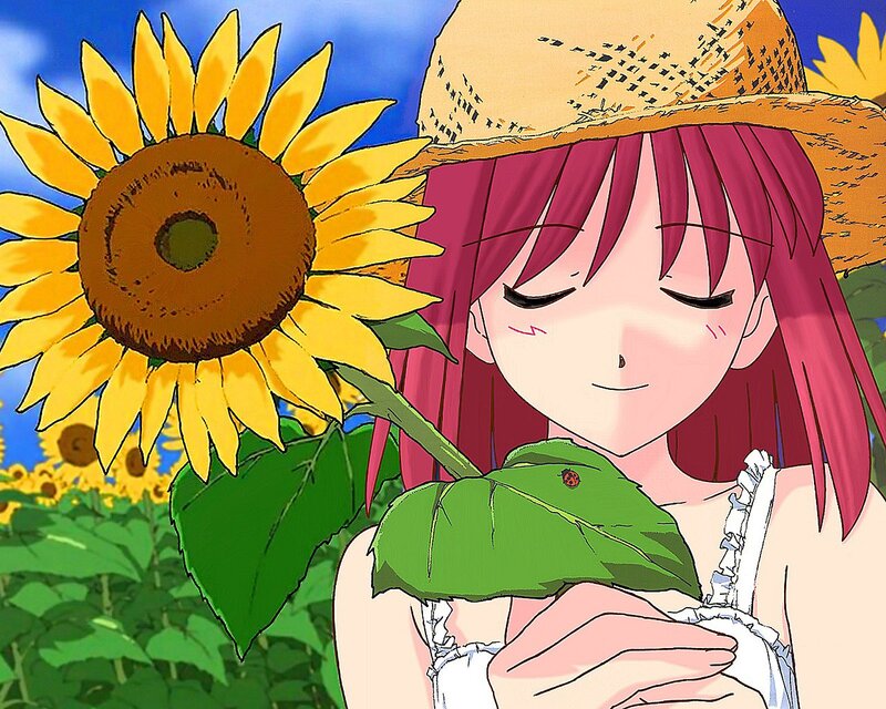 Anime girl with sunflower