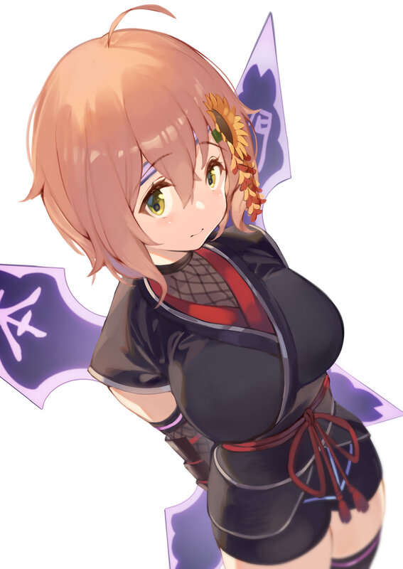 Anime Girl with Sunflower — Black, Playful