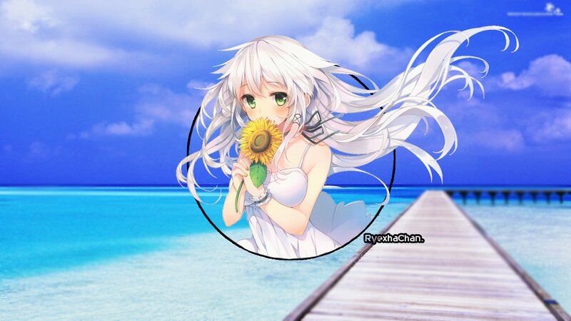 Anime Girl with Sunflower — Blue, Serene, Afternoon, Digital Art