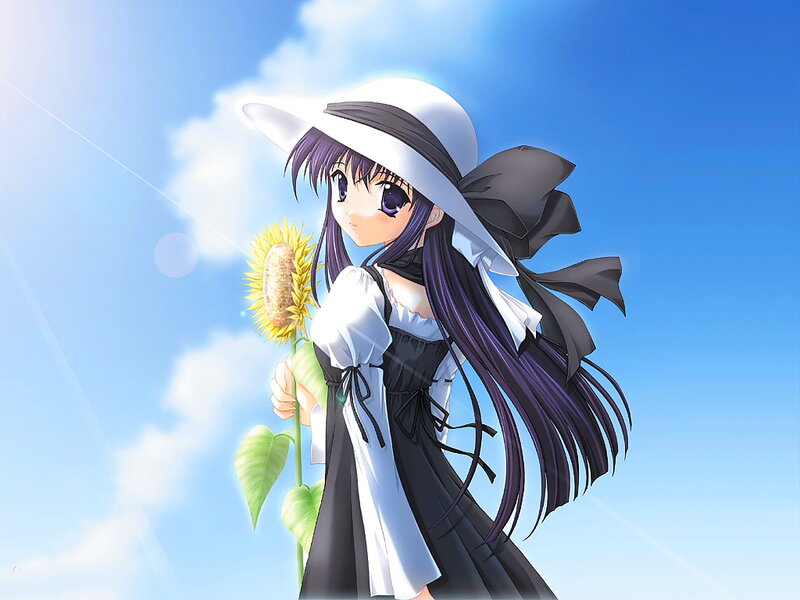 Anime Girl with Sunflower — Blue, Serene, Afternoon
