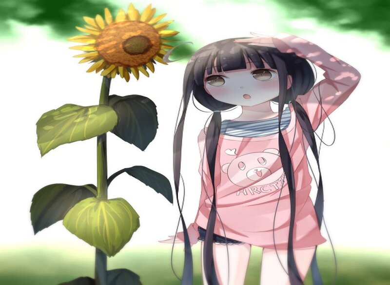 Anime Girl with Sunflower — Green