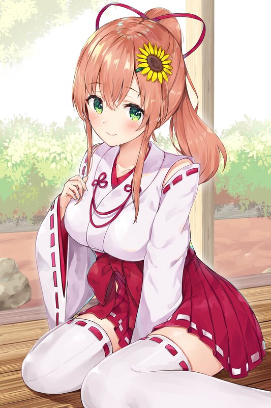 Anime Girl with Sunflower — White, Calm