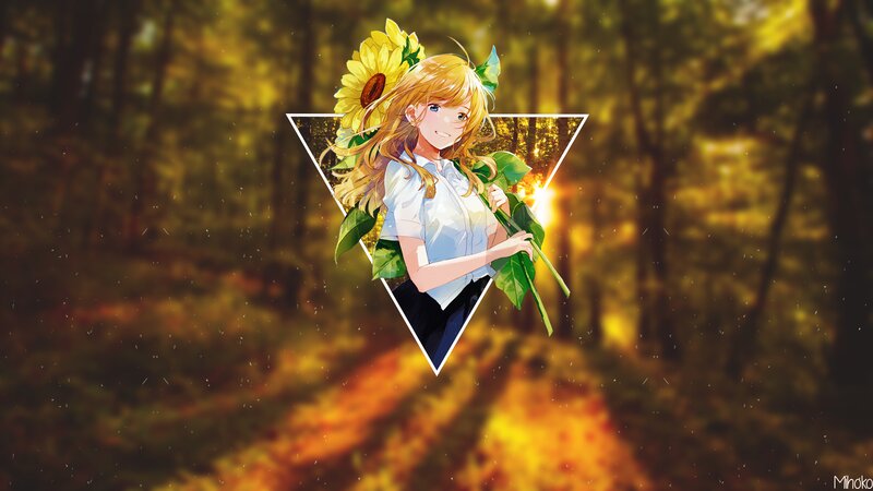 Anime Girl with Sunflower — Yellow, Serene