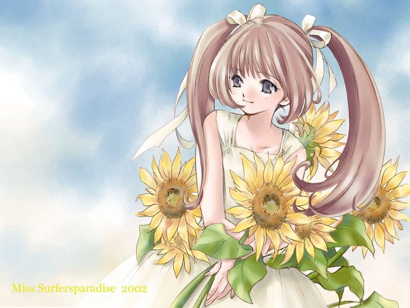 Anime girl with sunflowers
