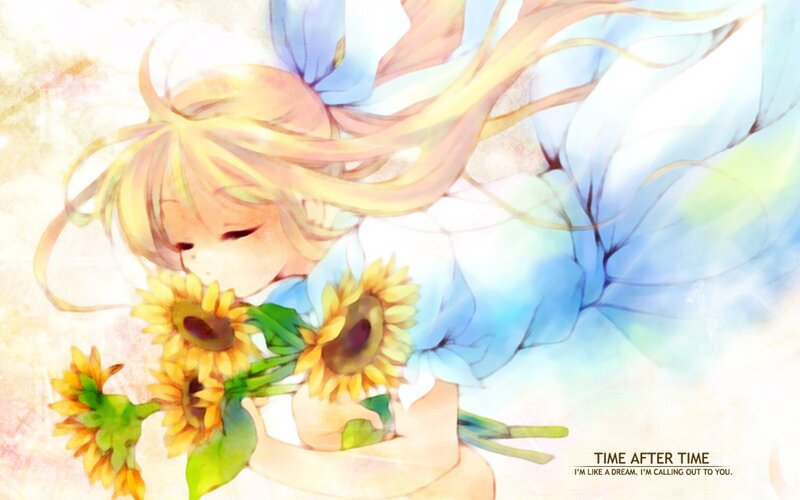 Anime girl with sunflowers