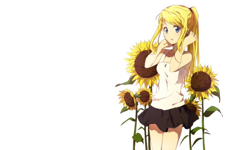 anime girl with sunflowers