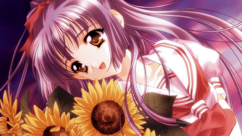 anime girl with sunflowers
