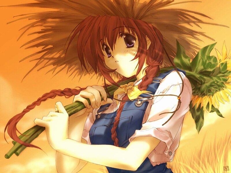 Anime girl with sunflowers
