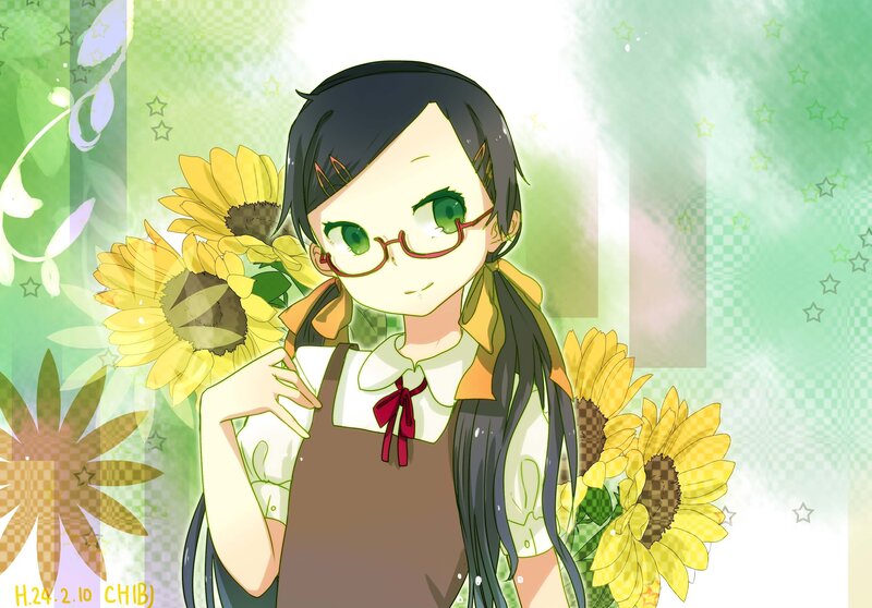 Anime girl with sunflowers