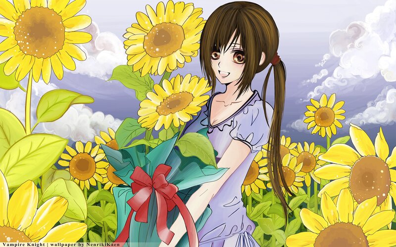 Anime girl with sunflowers