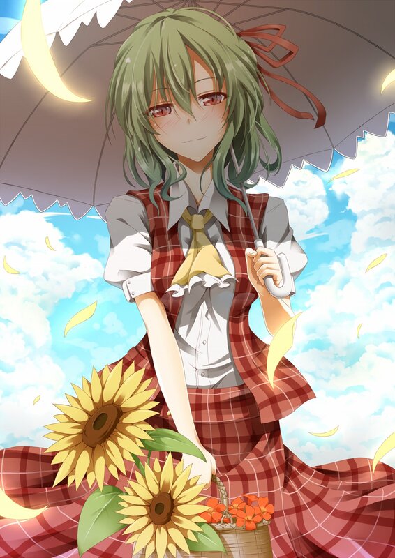 Anime girl with sunflowers