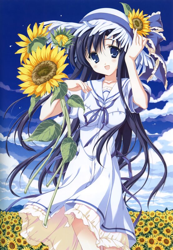 Anime girl with sunflowers