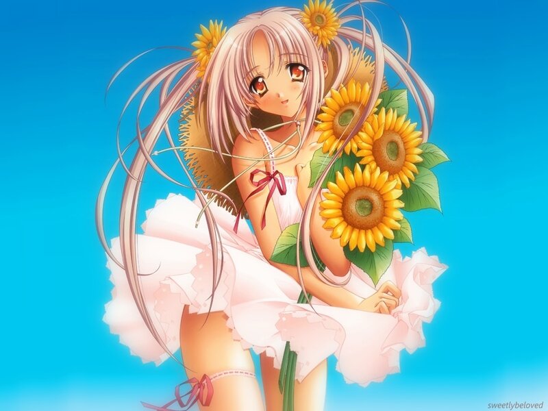 Anime girl with sunflowers
