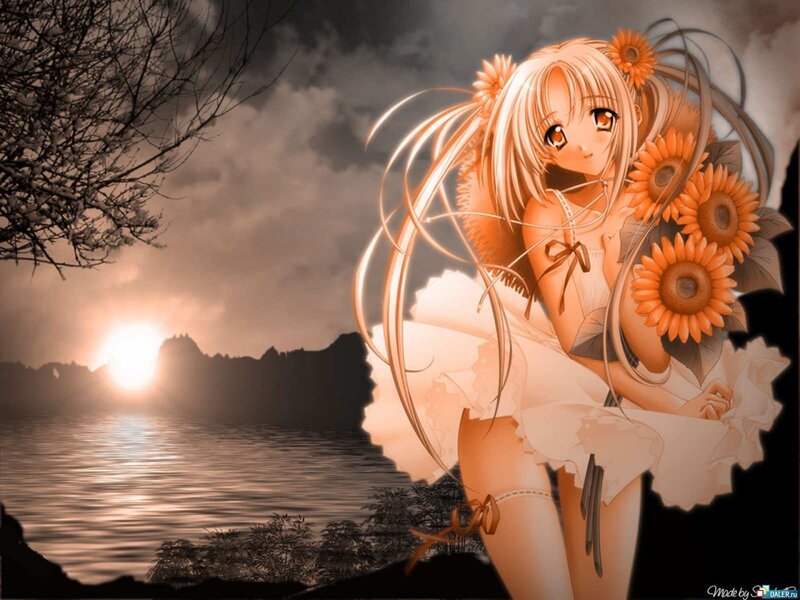 Anime girl with sunflowers