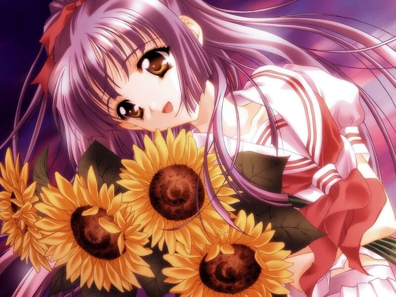 anime girl with sunflowers