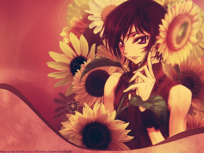 Anime girl with sunflowers