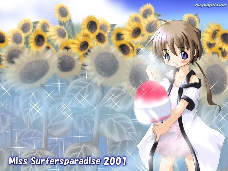 Anime Girl with Sunflowers — Blue, Cheerful, Afternoon