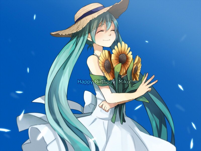 Anime Girl with Sunflowers — Blue