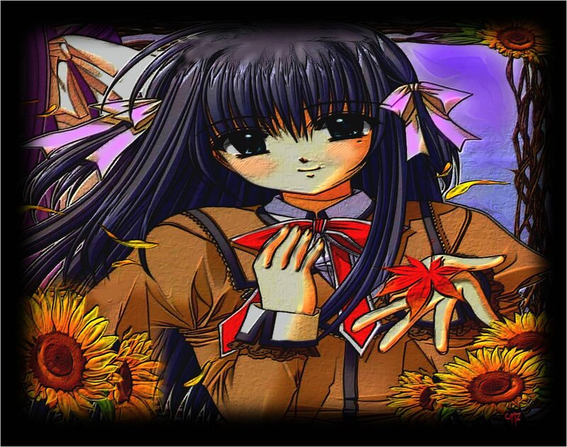 Anime Girl with Sunflowers — Brown