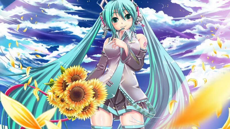 Anime Girl with Sunflowers — Cyan