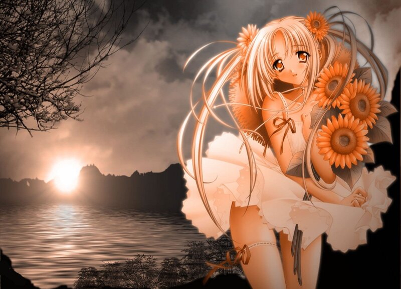 Anime Girl with Sunflowers — Orange